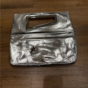 Vintage Thierry Mugler Silver Star Clutch Metallic Fold Over Avant Garde Y2K